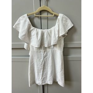 Free People ruffle over the shoulder white mini dress, size XS